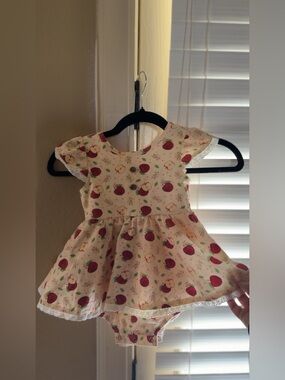 Girls Cream Apple Print Skirted Romper